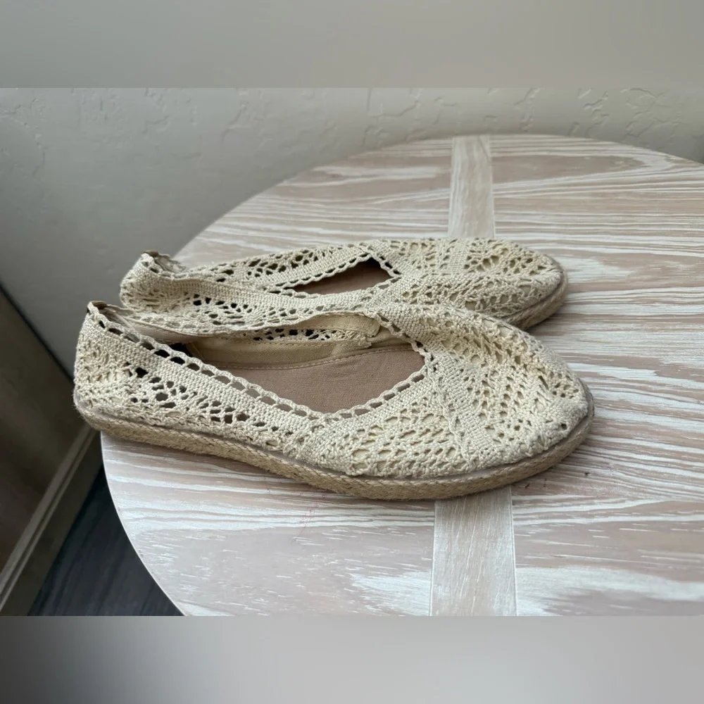 Time and Tru m|Ivory Cream Crochet Espadrille flats,boho Balletcore•••Size 11